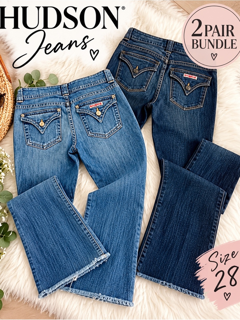 Hudson Jeans 2 Pair Bundle Size 28 Flare Raw Hem Mid Rise